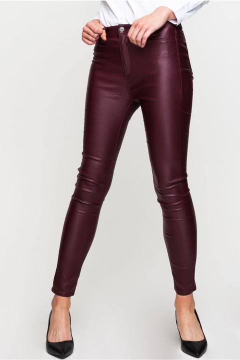 Pantaloni Skinny In Simil Pelle Bordeaux