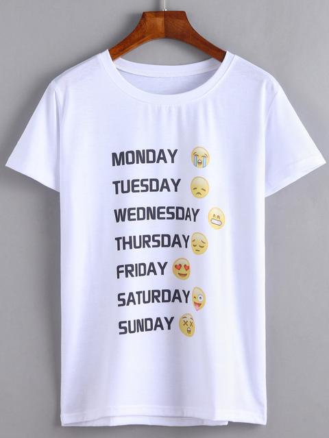 T-shirt Stampa Emoji - Bianco