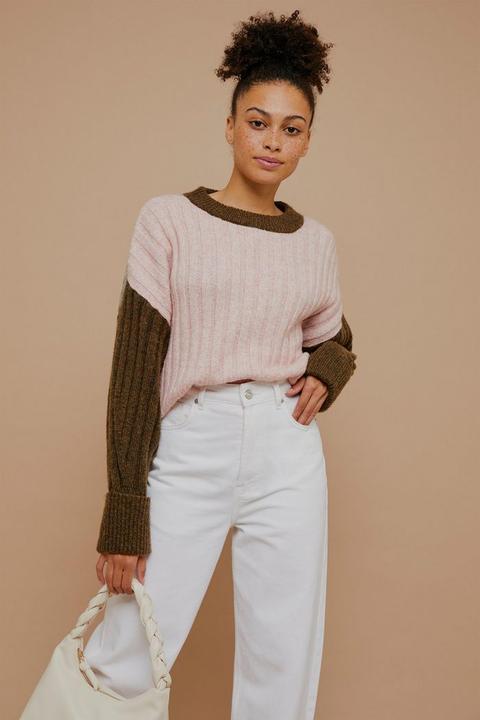 Ribbed Colour Block Knitted Jumper