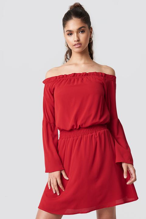 Wide Sleeve Off Shoulder Dress Rot