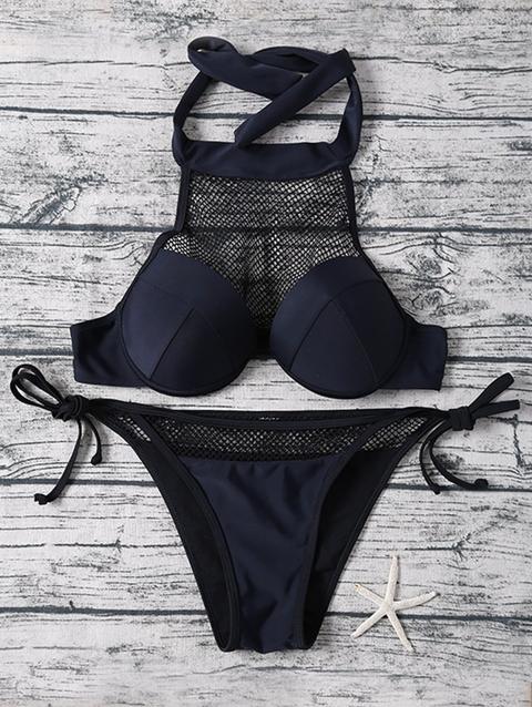 Bikini Pannello A Rete Modellata Black