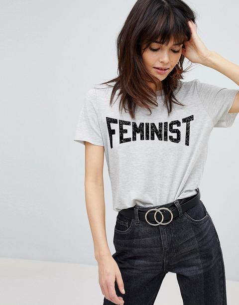 Vero Moda Feminist Slogan Tee - Light Grey