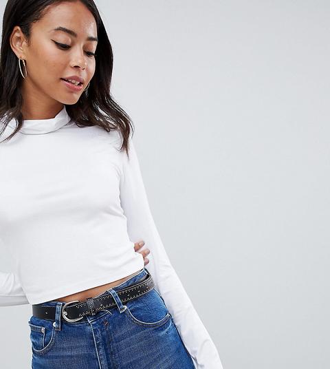 Asos Design Tall - Top Corto Accollato A Maniche Lunghe Bianco - Bianco