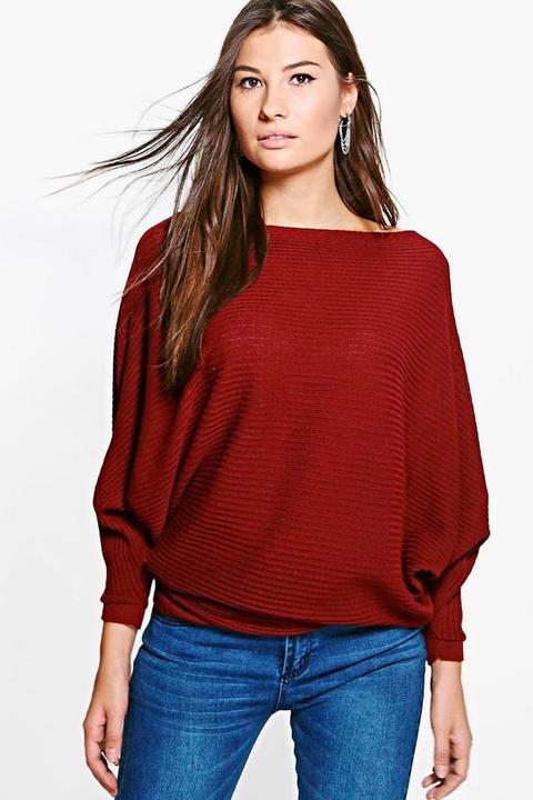 Oversized Rib Knit Batwing Jumper