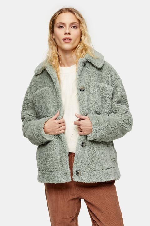 Womens Sage Teddy Borg Jacket - Sage, Sage