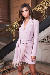 Ruby Holley Feather Hem Blazer Dress In Mink