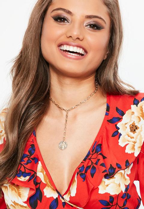 Gold Look Choker Necklace With Drop, Gold