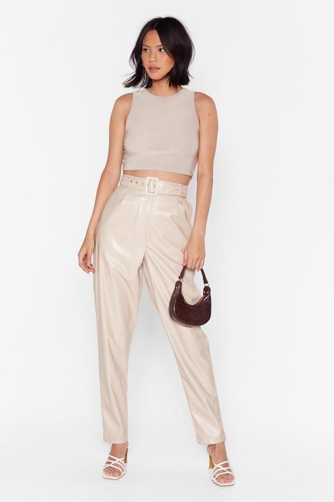 Womens Faux Leather Loose Straight Leg Trousers