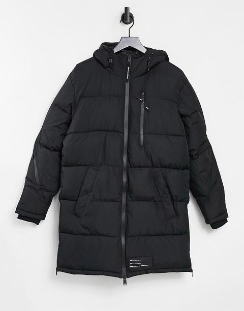 Bershka Longline Padded Puffer Jacket In Grey-black