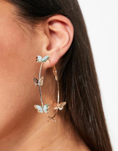 Asos Design Hoop Earrings In Large Butterfly Design In Gold Tone