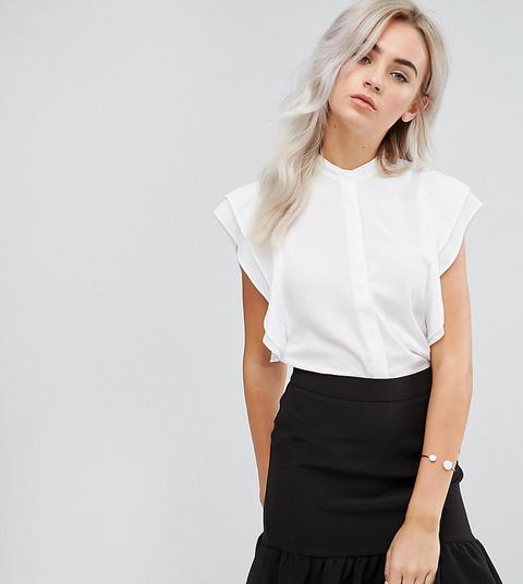 Blusa Con Volantes En Los Hombros De Asos Design Petite-blanco