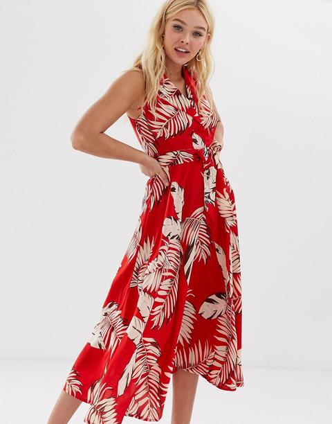 Qed London – Midi-wickelkleid Mit Rotem Blumenmuster