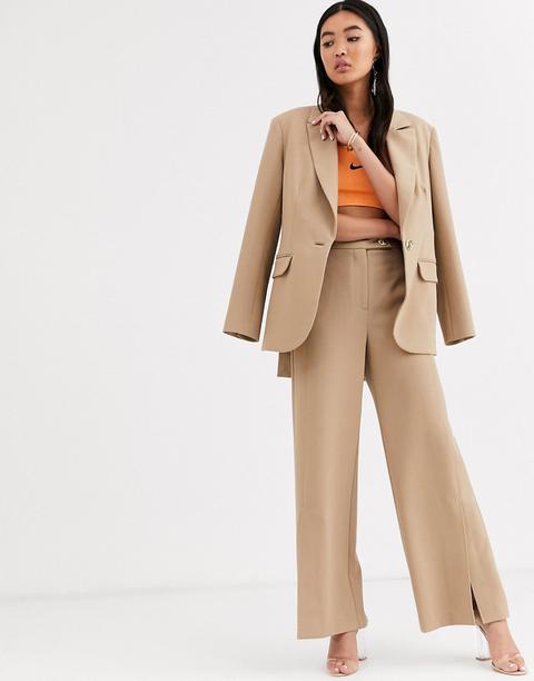 Asos White Twill Tailored Split Front Trouser-brown