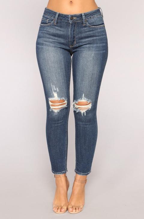 Dalia Distressed Ankle Jeans - Dark Denim