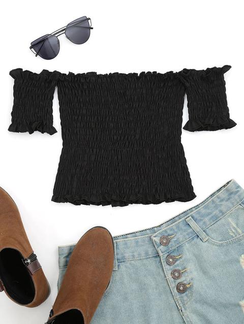 Top Corto Con Spalle Scoperte Black