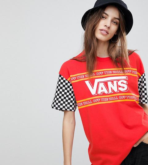 Vans Exclusive T-shirt With Checkerboard Sleeve - Red