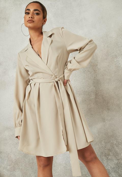 Gris Fumée Robe Patineuse Gris Fumé À Col Avec Ceinture