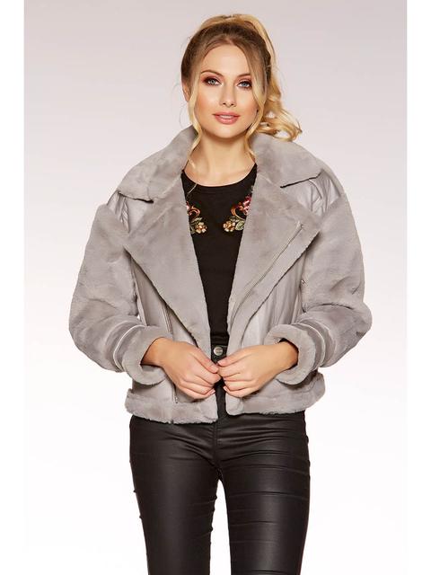 Grey Faux Fur Lined Chunky Biker Jacket