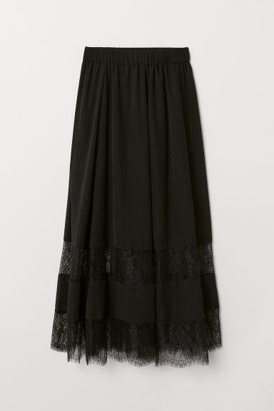 H & M - Falda Con Encaje - Negro