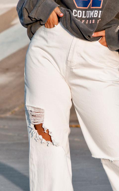 white cargo distressed baggy jeans