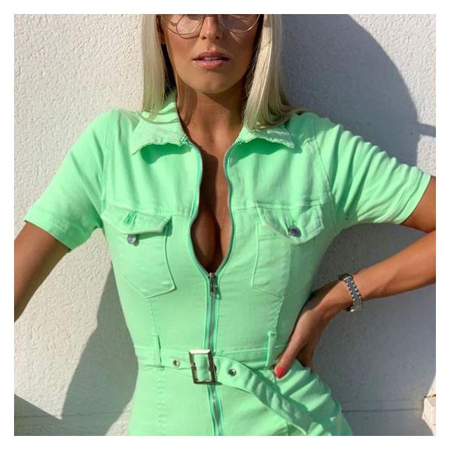 neon green denim playsuit