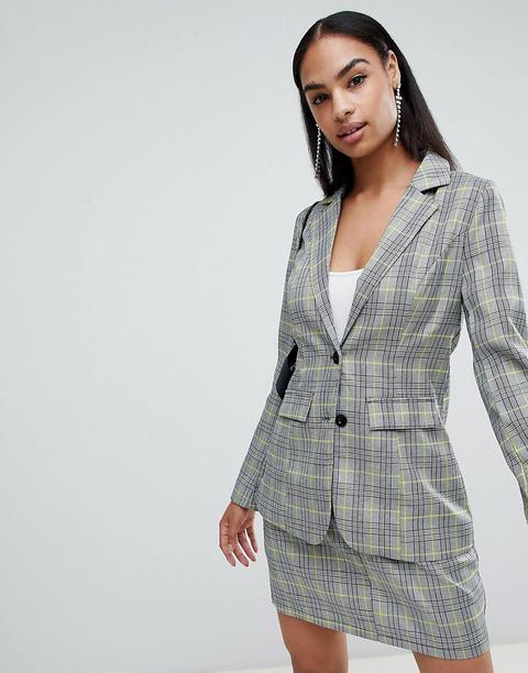 Prettylittlething - Blazer A Quadri - Grigio