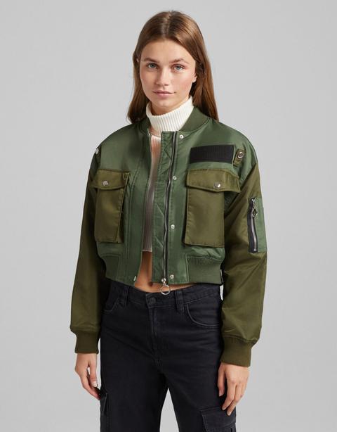 Blouson Bomber Contraste Effet Nylon