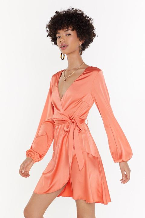 Womens Satin Wrap Plunge Mini Dress