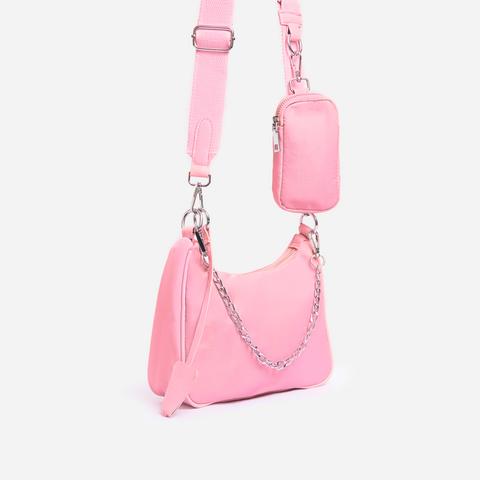 Melody Purse Detail Cross Body Bag In Pink Nylon,, Pink