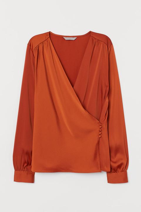 Blusa Cruzada Con Escote En V - Naranja