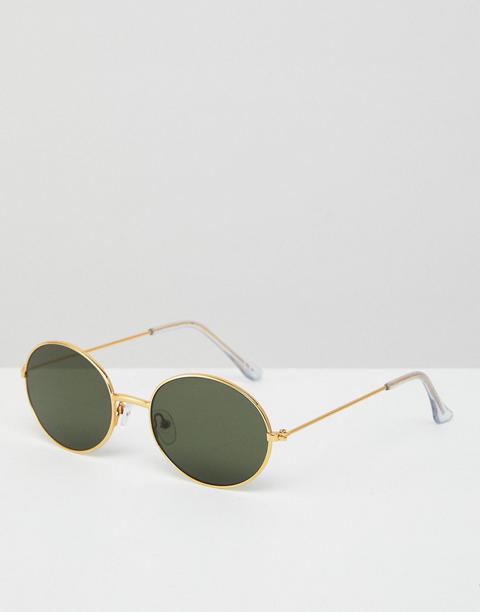 Asos Design 90s Oval Metal Sunglasses In Gold