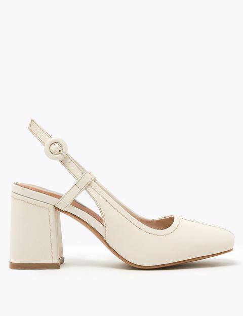 Leather Square Toe Slingback Shoes