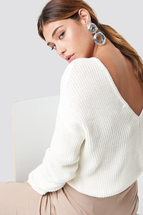 Na-kd Knitted Deep V-neck Sweater - White