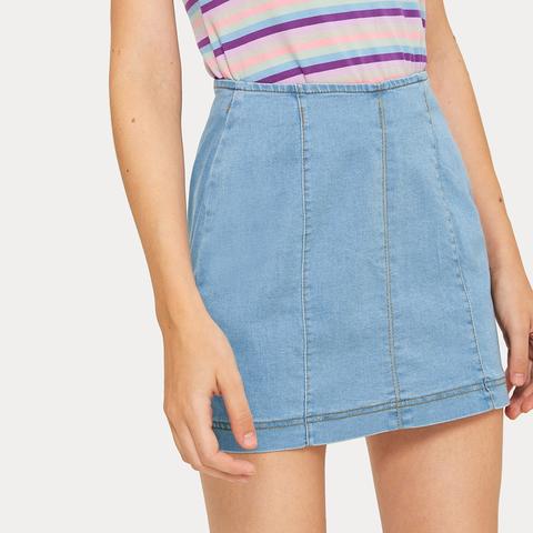 Gonna In Denim Monocolore Con Punto Cucitura