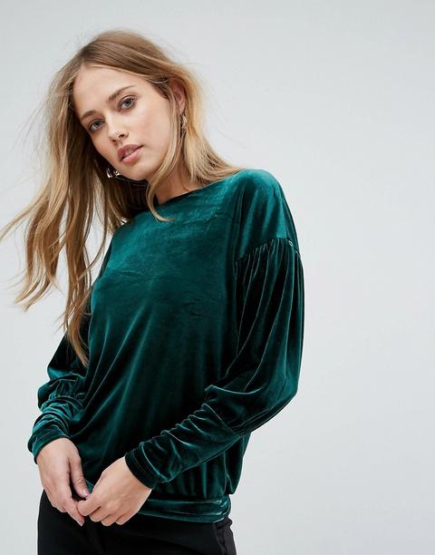 Warehouse - Maglione In Velour Con Maniche A Palloncino - Verde