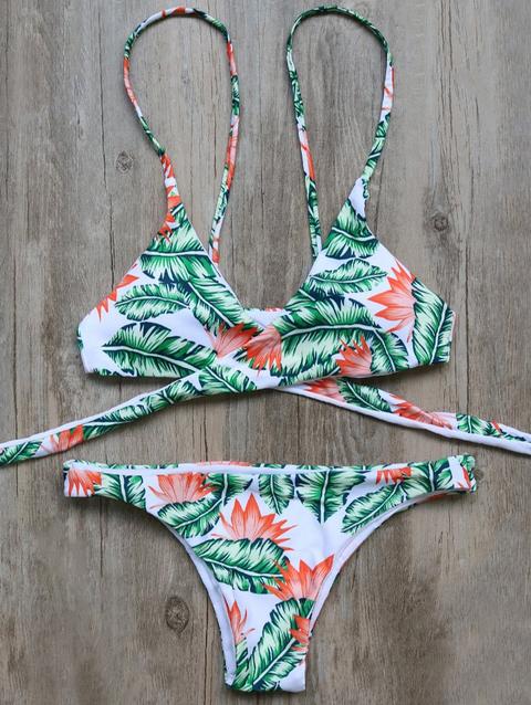 Leaf Print Wrap Cami Bikini