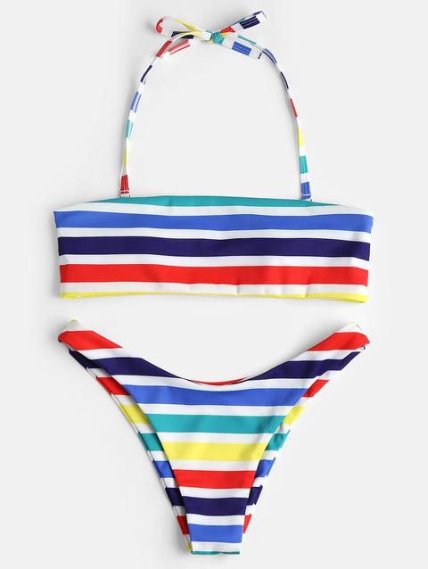 Bikini A Fascia A Strisce Arcobaleno Multi