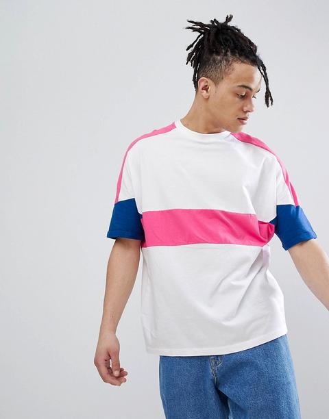 Asos Design - T-shirt Oversize Colourblock In Colori Accesi Con Maniche Con Risvolto - Bianco