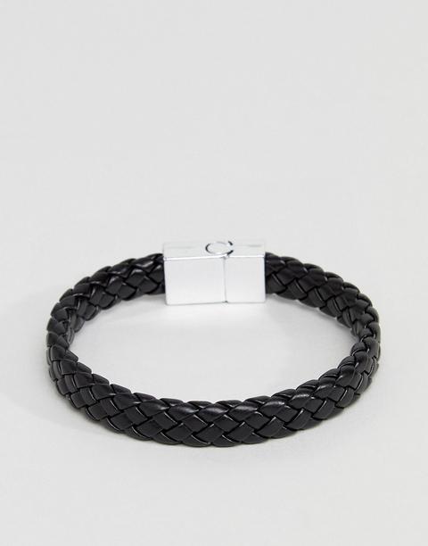Burton Menswear - Braccialetto Nero Intrecciato In Pelle - Nero