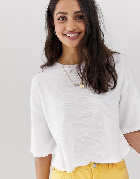 Asos Design Crop T-shirt In Waffle - White