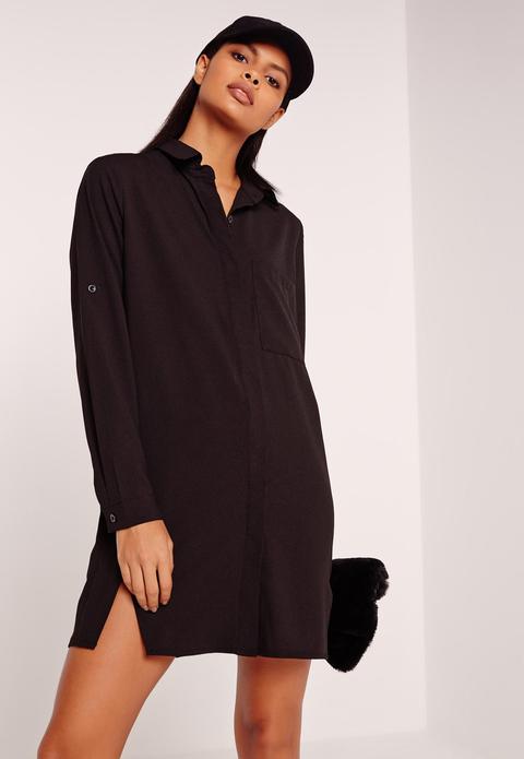 Front Split Shirt Dress Black, Black