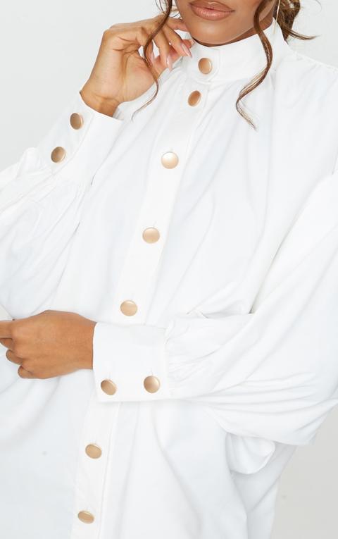 White Gold Button Detail Shirt Dress