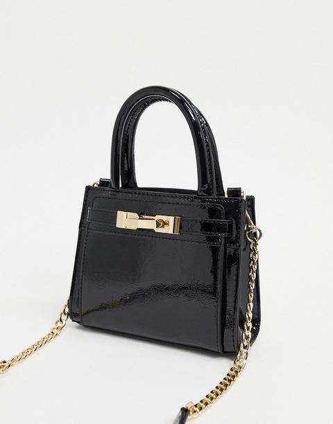 Bolso Bandolera De Charol Negro De Topshop