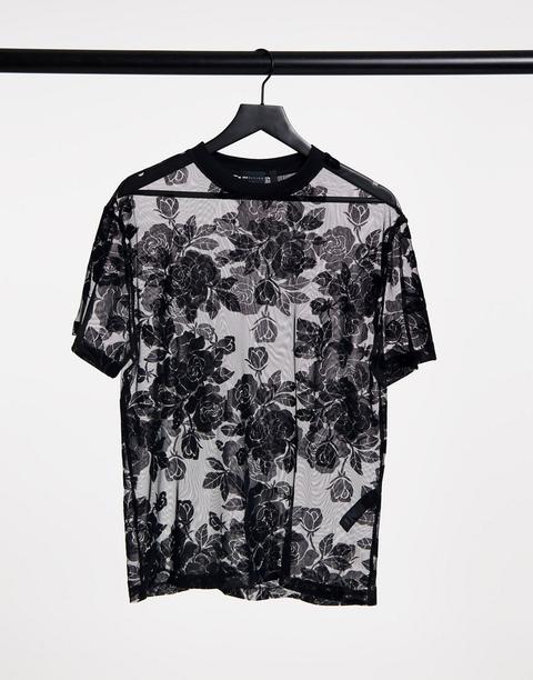 Camiseta Negra Holgada Con Diseño Devoré Floral De Malla De Asos Design-negro