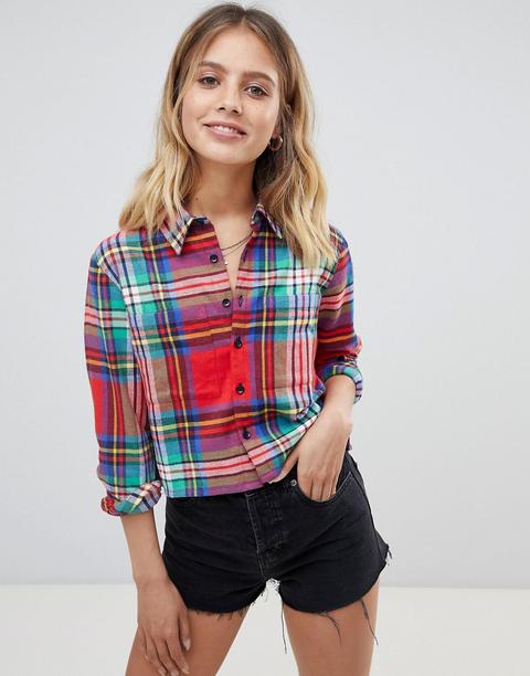 Daisy Street Crop Shirt In Vintage Check - Red Check