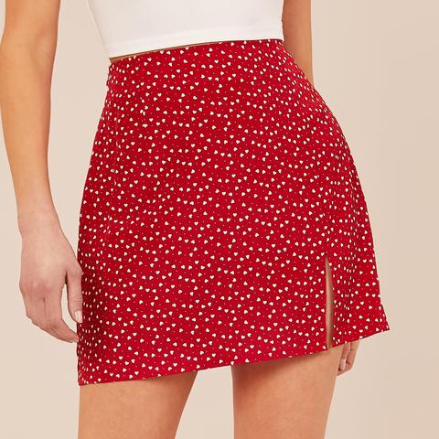 Confetti Heart Print Split Hem Skirt