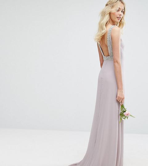 Vestido Largo Con Cuello Subido Y Espalda Baja Con Adornos De Tfnc Wedding