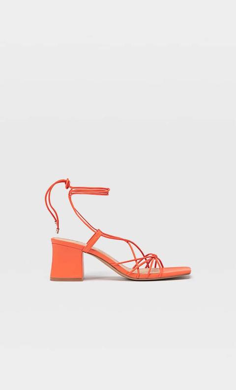 Stradivarius Sandales À Talons Avec Brides Fines Nouées Femme Orange 35