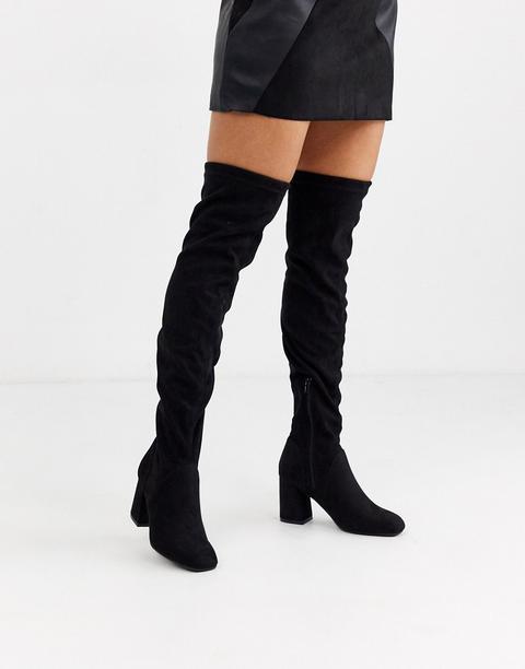 Pimkie Faux Suede Knee High Boots In Black