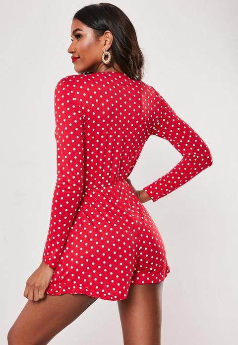 polka dot playsuit red